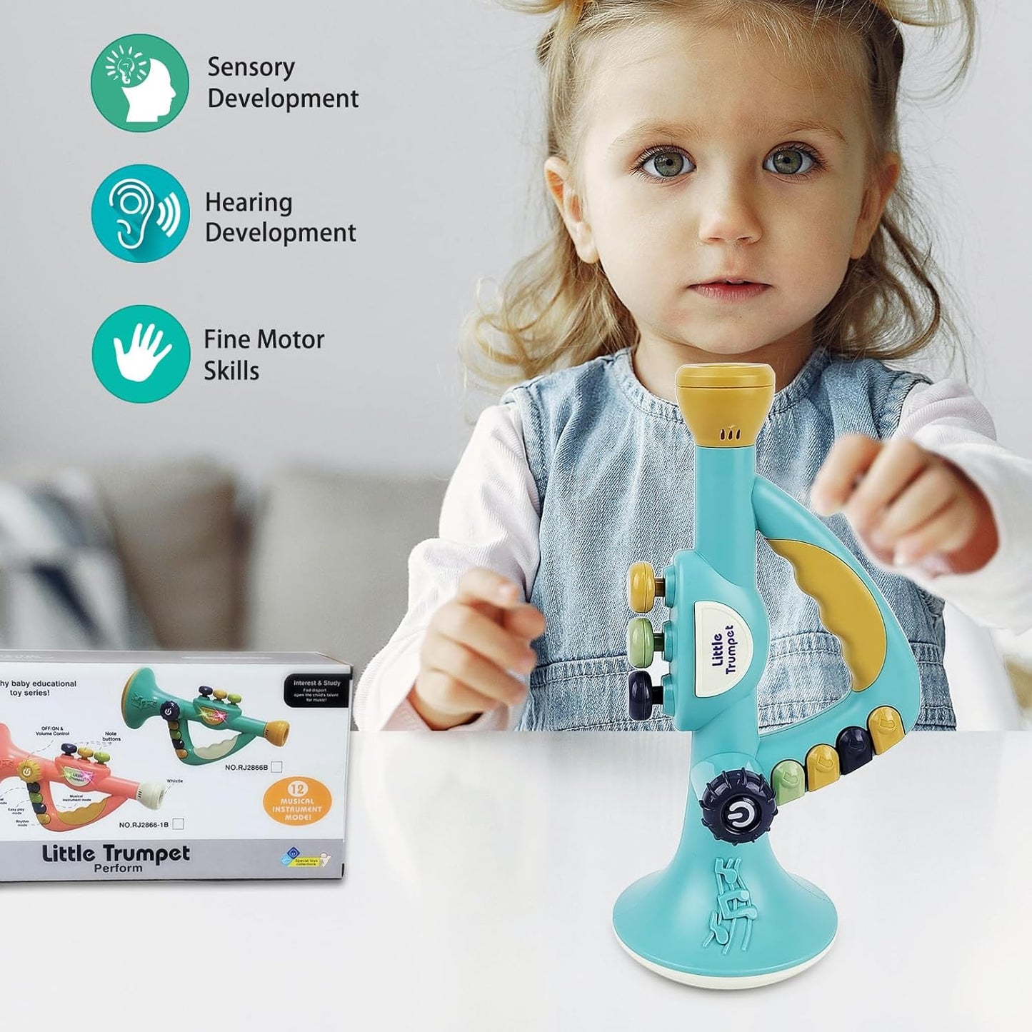 Musical Instruments Toys for Kids, Toddlers Little Trumpet and Baby Educational Toy for Girls & Boys, Ages 1-3 (Blue)