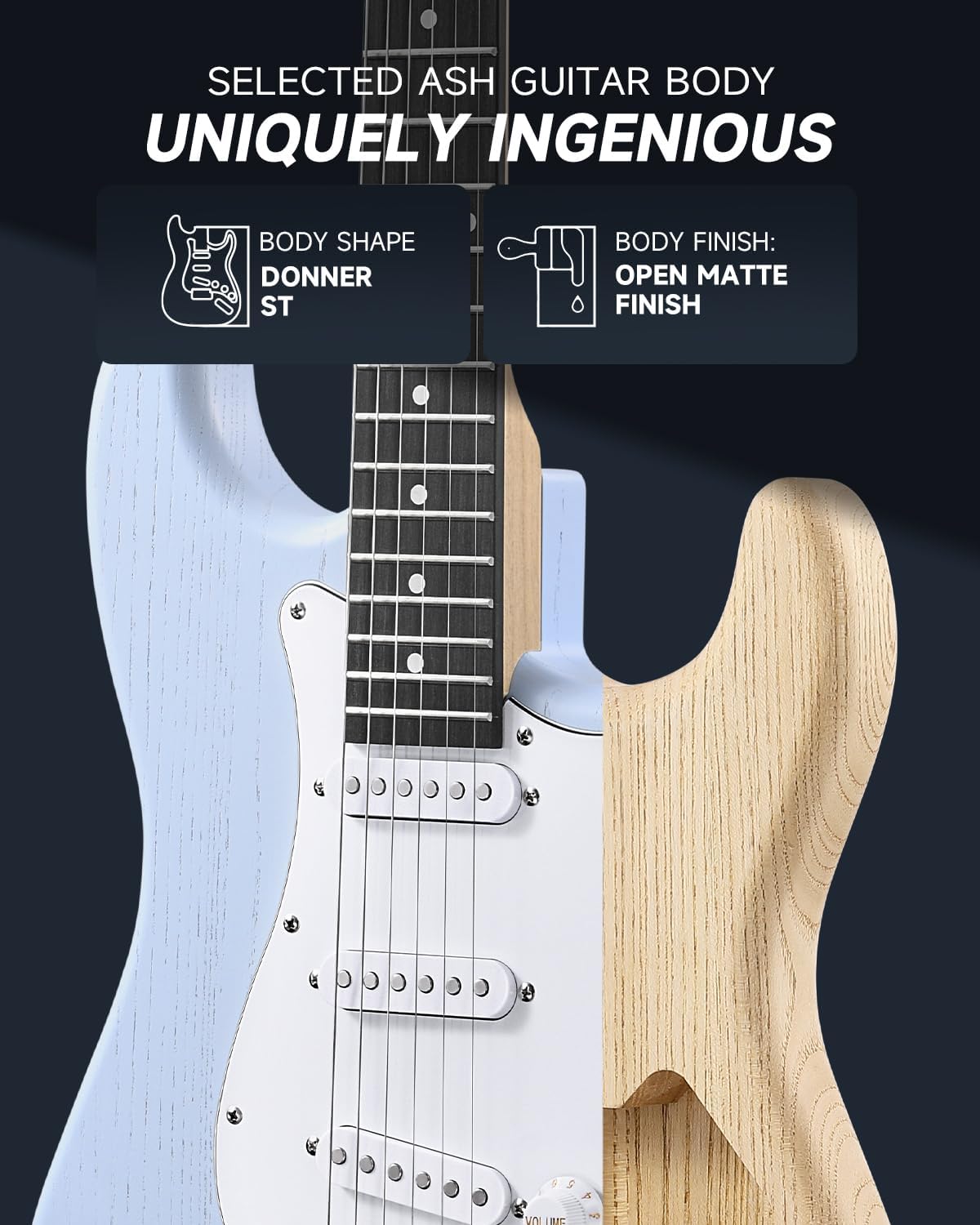 DONNER DST-80 Electric Guitar 39” Beginner Electric Guitar Kit with Amp, Classic SSS Pickup Complete with Gig Bag, Tuner, Capo, Strap, Picks, and Free Online Lessons