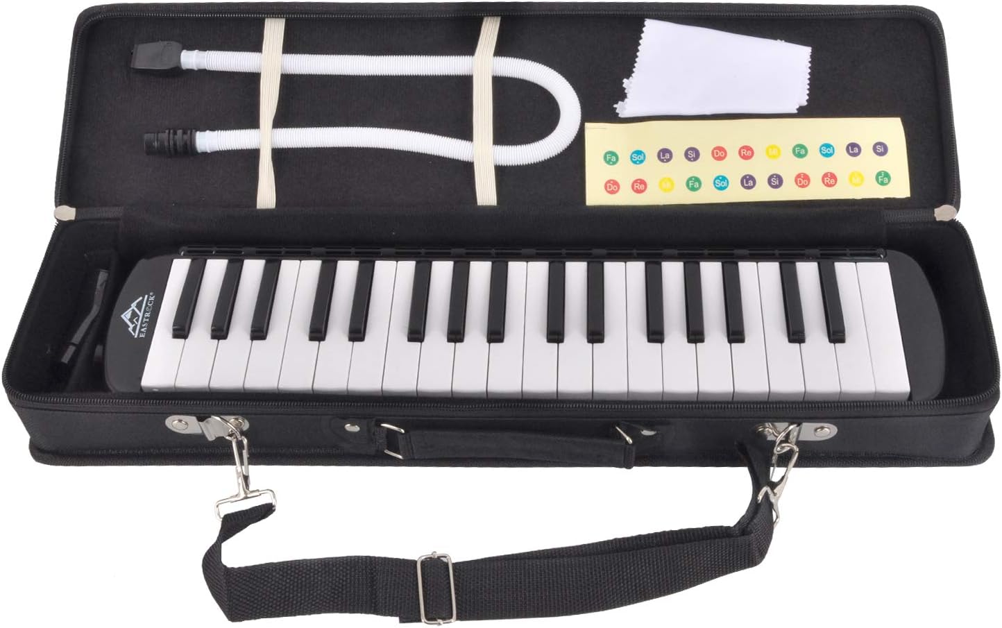 EastRock 37 Key Melodica Instrument Air Piano Keyboard Soprano style Pianica with Mouthpiece Tube Sets and Carrying Bag Black