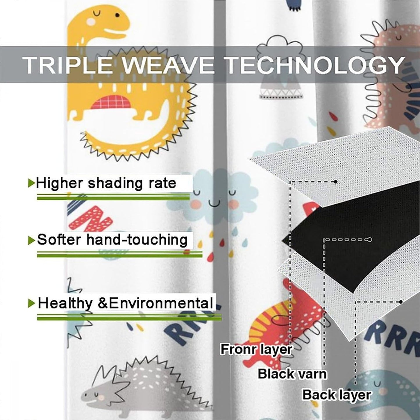 Cartoon Dinosaur Curtains for Kids Boys Girls Home Decor Colorful Cute Dino Animals Print Pattern Rod Pocket Blackout Window Drapes for Nursery Baby Bedroom Playroom W36xL63in 2 Panels