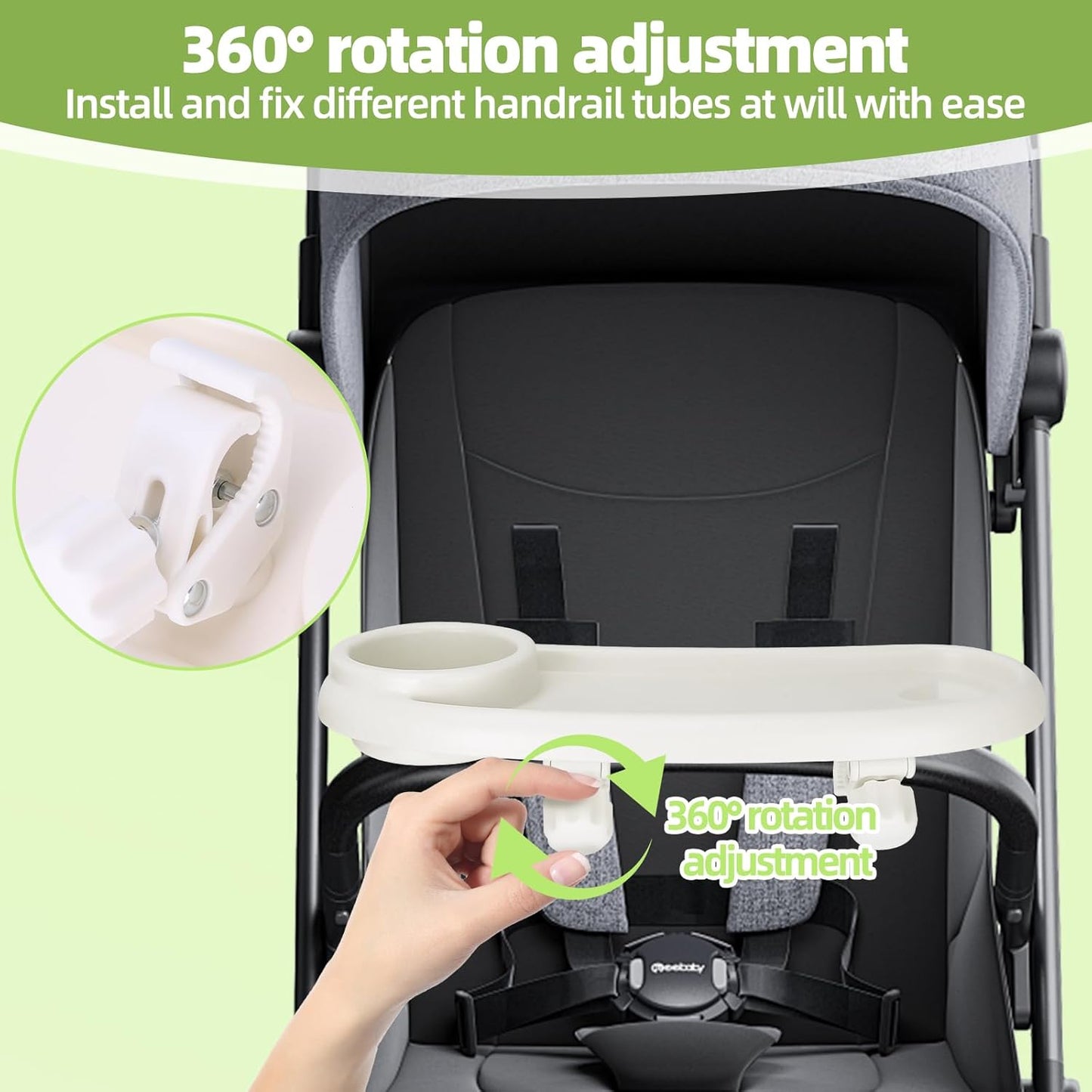 Stroller Snack Tray for Nuna, Cup Holder and Phone Holder, Easy Install, White