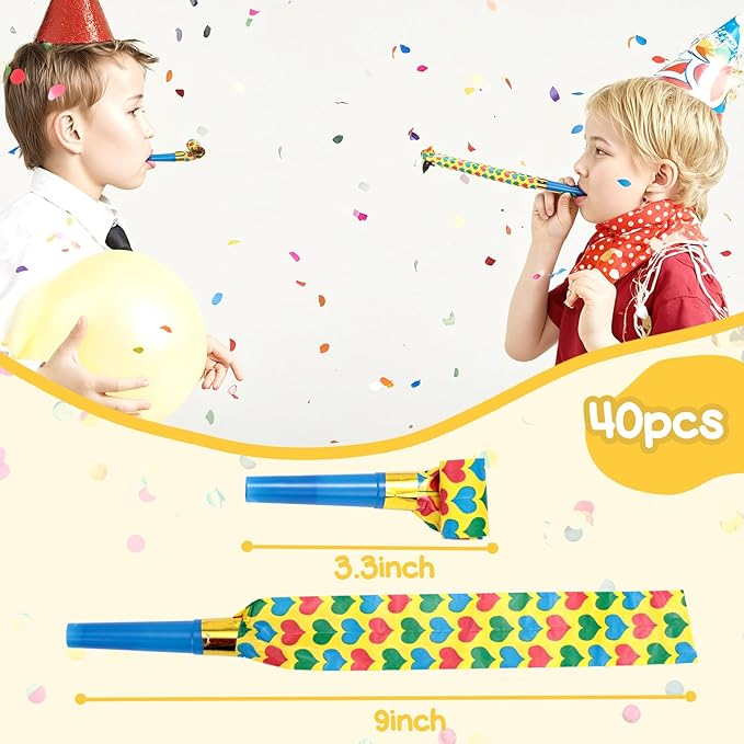 LovesTown 40PCS Party Blowers, Colorful Birthday Noisemakers Birthday Blow Horns Party Whistles New Years Party Noisemakers Party Blowouts