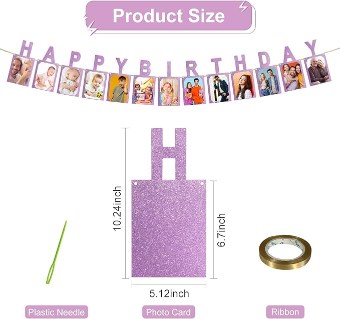 Birthday Photo Banner, Suitable for Kids and Adults Birthday Party Decoration, Annual Milestone Pink Happy Birthday Banner (pink)