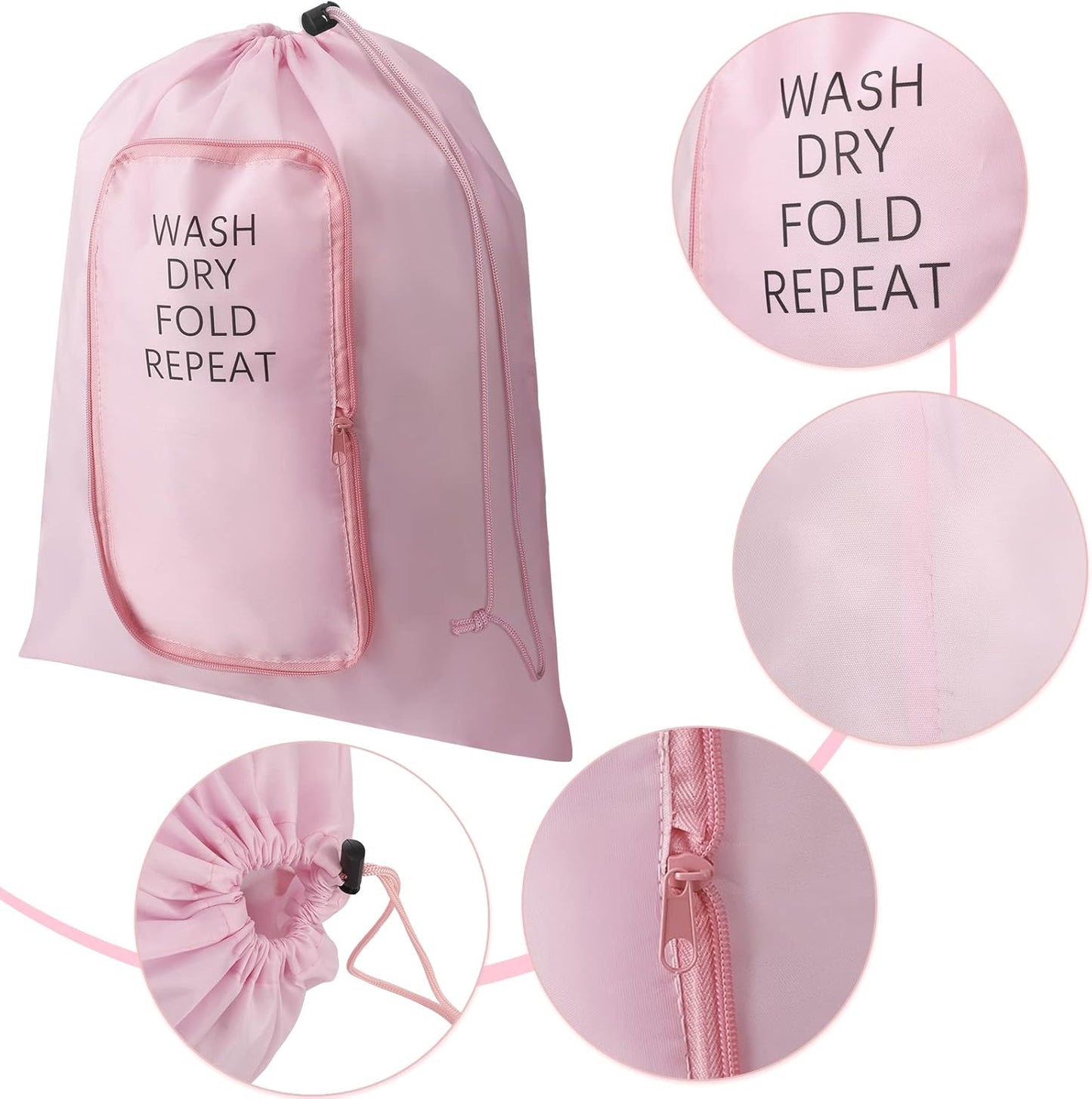 2 Pcs Travel Laundry Bag Washable Dirty Clothes Bag with Drawstring and Zipper for Suitcase, 22 x 18 Inch (Pink, Blue,Classic)