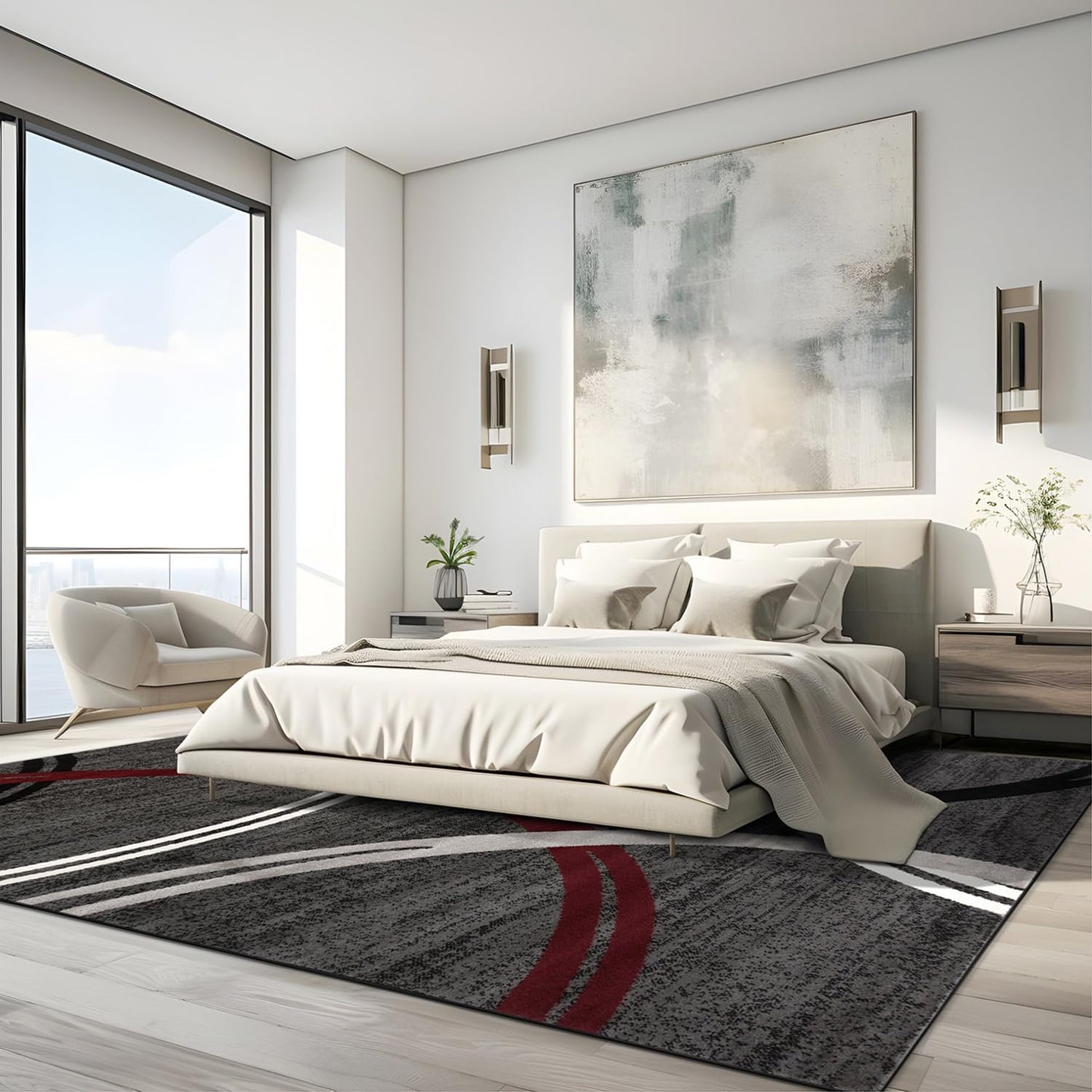 Rugshop Modern Wavy Circles Design Area Rug 12' x 15' Red