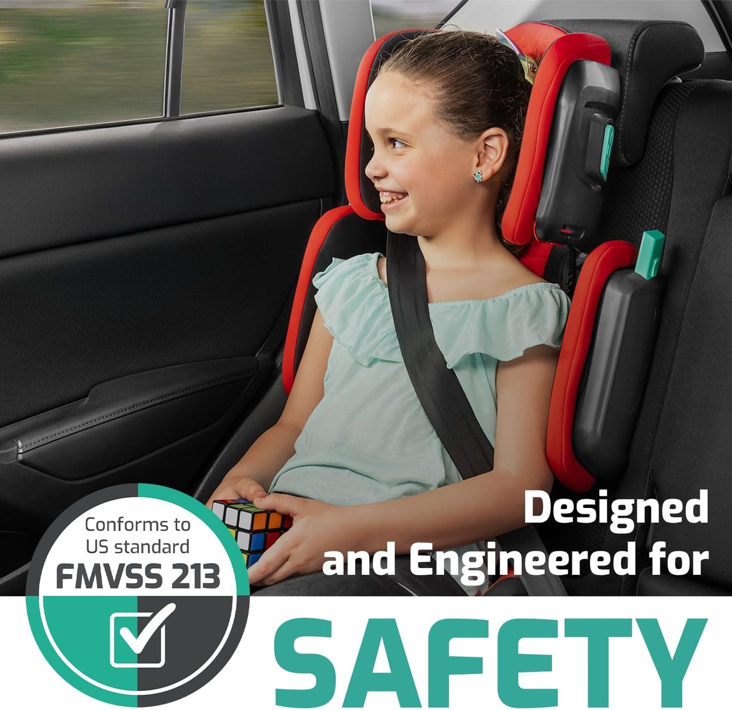 Mifold Hifold Adjustable Kids High Back Booster Car Seat with Strap – Racing Red