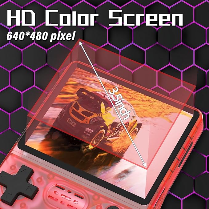 FVBADE[30000 in 1] R40S PRO Handheld Game Console 3.5 inch IPS Screen Mini Retro Console 3800mAh Portable Pocket Arcade 45+ Mainstream Emulator 256G TF Card Transparent.(Red)