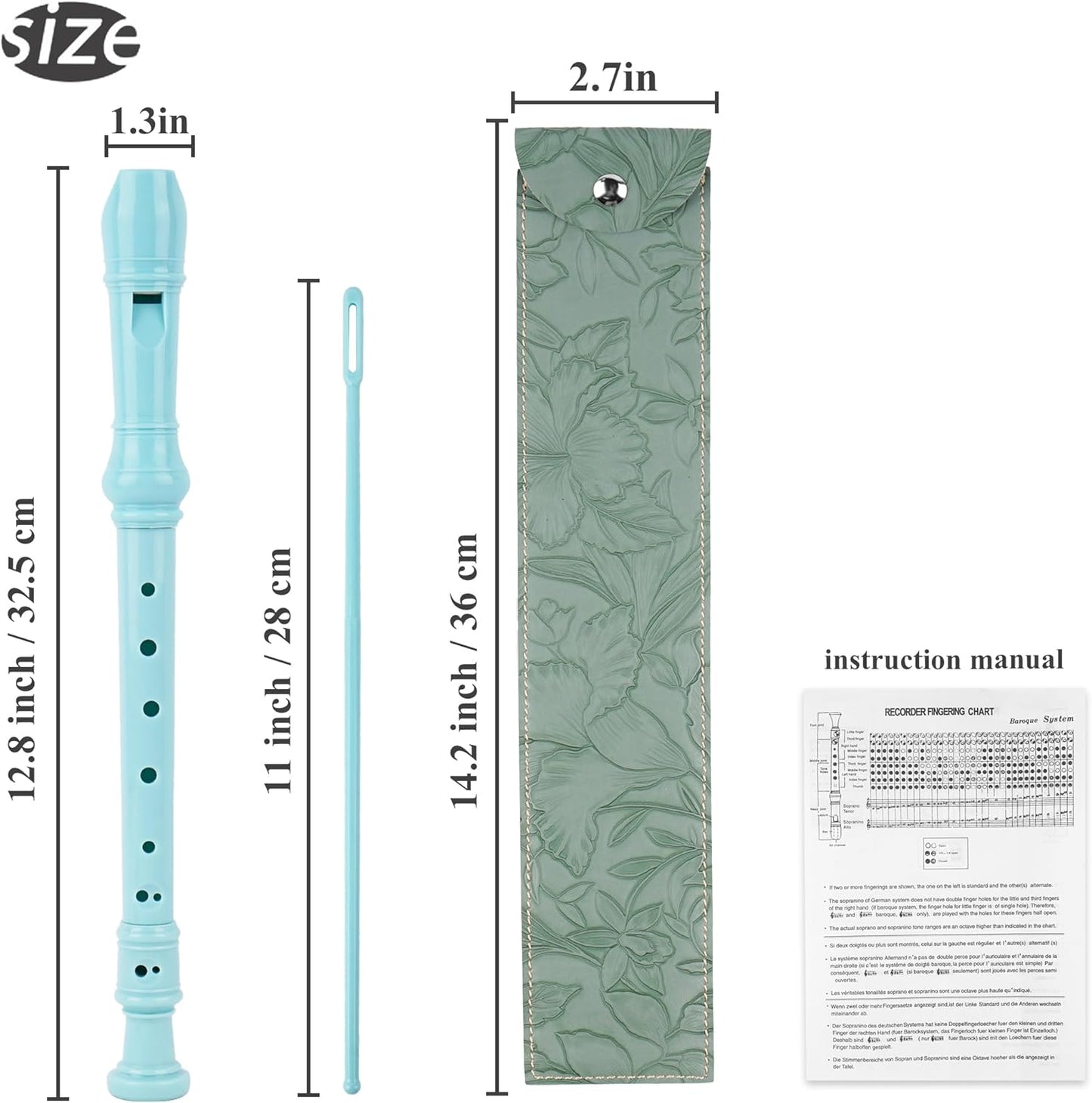 Recorder Instrument for Beginner Kids Adults,8-Hole Soprano Descant Recorder Music Flute with with Cleaning Rod & Leather Case For School Student Home Entertainment(2-Carved Dark Green)