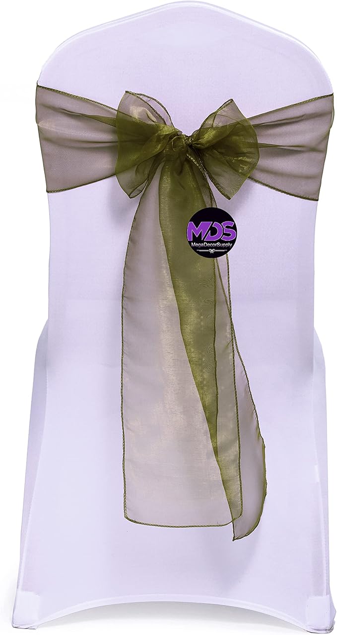 MDS Pack of 250 PCS Organza Chair Sashes Wider Dining Chair Bows Ribbon Tie Back for Wedding Party Birthday Bridal Shower Reception Event Banquet Home Chair Cover Decoration - Olive Green