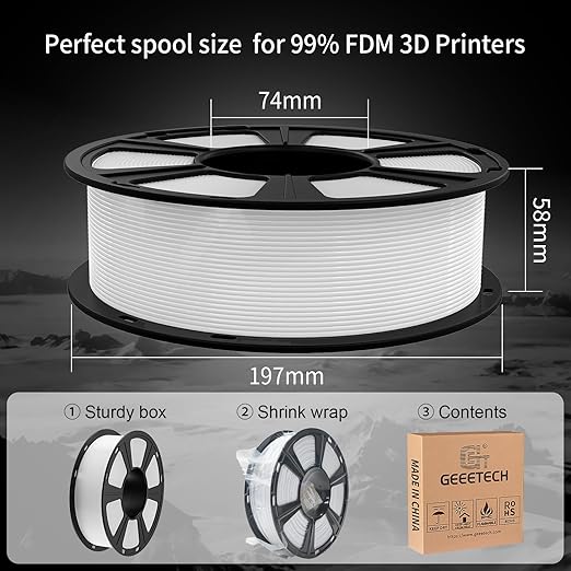 Geeetech PETG Filament 1.75mm, 1 KG (2.2lbs) Spool 3D Printer Filament, High-Toughness, ±0.02mm Accuracy, Neatly Wound & Moistureproof, Non-Clogging Non-Stringing, Fits Most FDM Printers, Silver