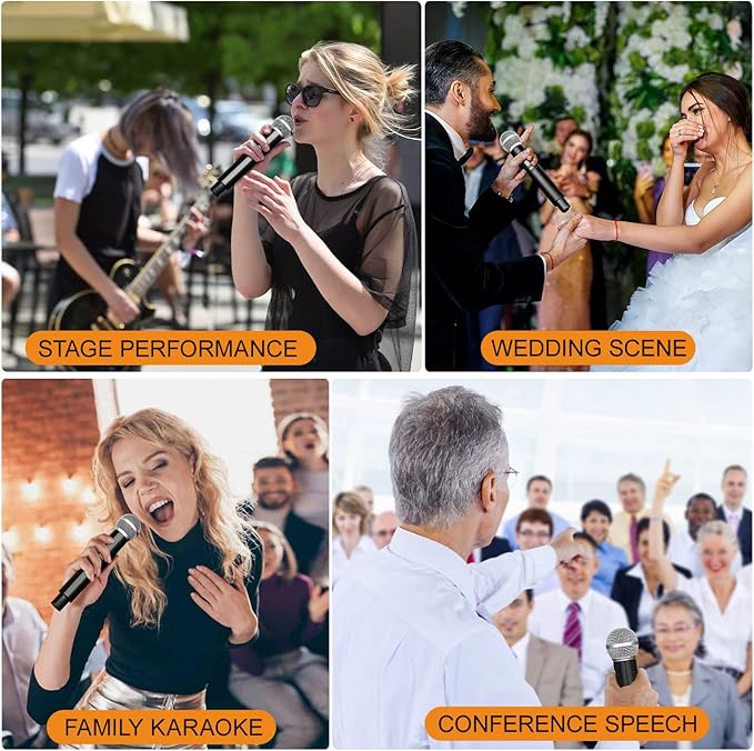 Depusheng DX4 Wireless Microphone, Professional 4 Channels Karaoke Handheld System for Home Karaoke, Meeting, Party, Church, DJ, Wedding, Home KTV Set