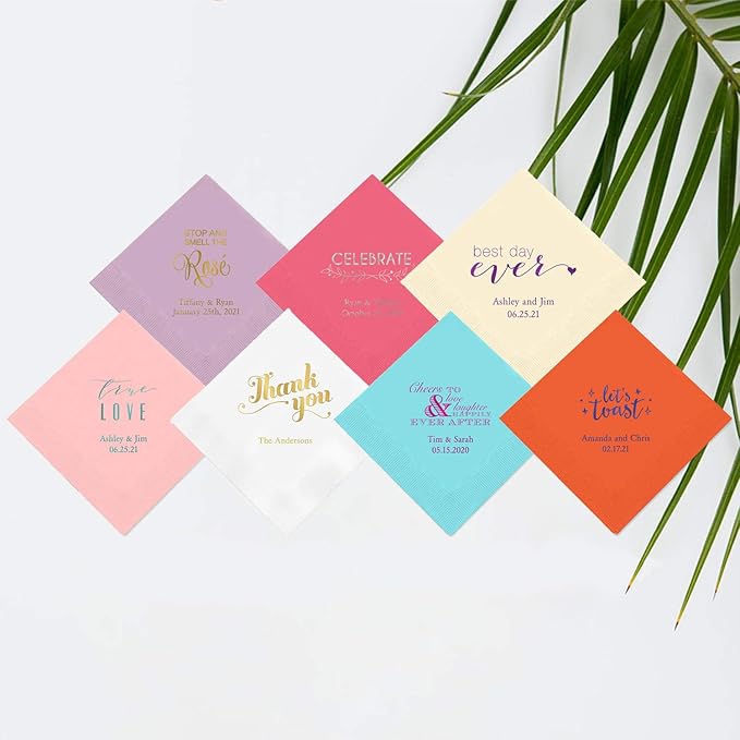 Weddingstar Personalized Printed Paper Napkins 3-Ply 50 Pack - Cocktail Ivory