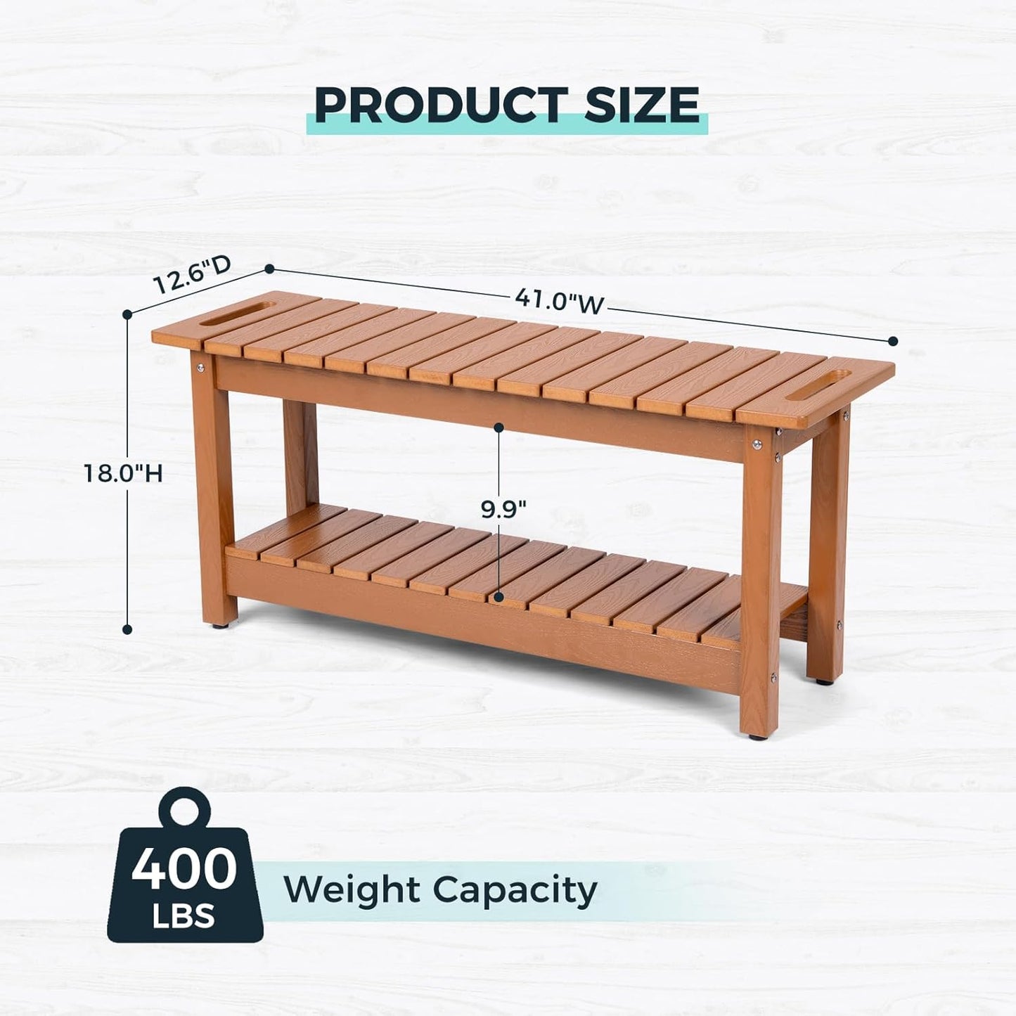 41" Shower Bench, Waterproof Poly Lumber Shower Stool for Shaving Legs, Shower Chair Seat Holds up to 400lbs, Bathroom Bench for Inside Shower, Non-Slip (Brown)