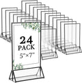 Floroom 24 Pack 5x7 Inch Clear Acrylic Sign Holders, Double-Sided Black Display Stand Picture Frames for Table Numbers, Menus, Flyers, Weddings, and Offices