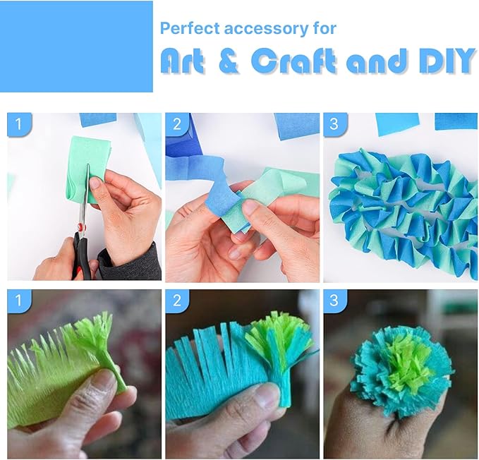 PartyWoo Blue Crepe Paper Streamers 4pcs 328ft Pack of Pearl Blue Crepe Paper Streamers for Birthday Gender Reveal Baby Shower Wedding Graduation Pool Mermaid Under The Sea Theme Party Decorations