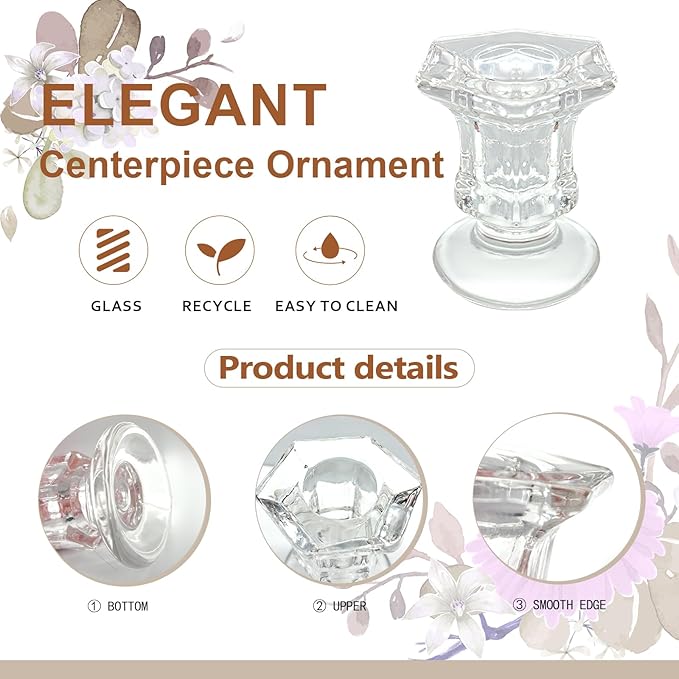 50 Pieces Glass Taper Candle Holders Bulk Clear Glass Taper Candlestick Holders for Wedding Table Centerpiece Party Decoration 2.2 Inch