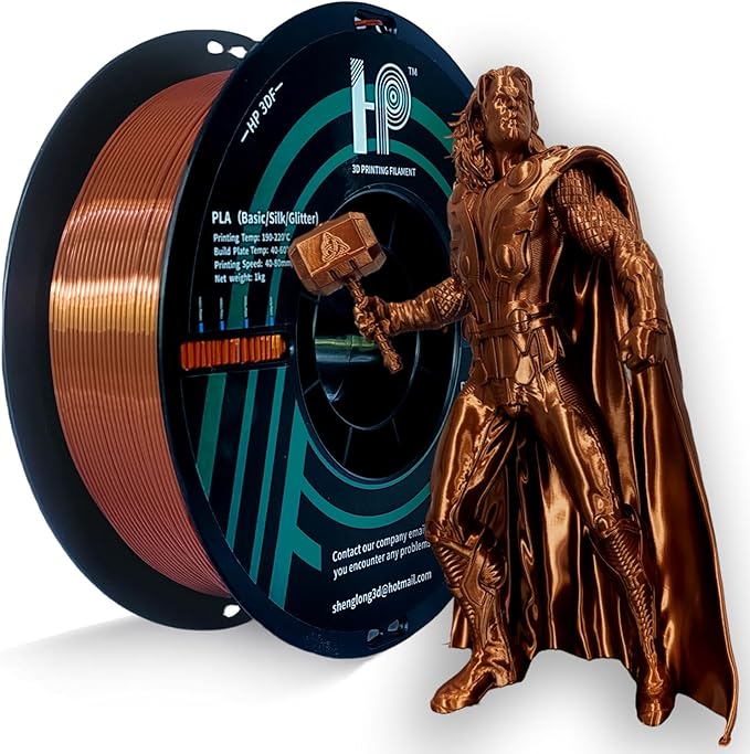 PLA Filament, Silk PLA, 3D Printer Filament, PLA Filament 1.75mm Dimensional Accuracy +/- 0.02mm, 1KG Spool (2.2 lbs), Fit Most FDM Printer (Silk Copper)