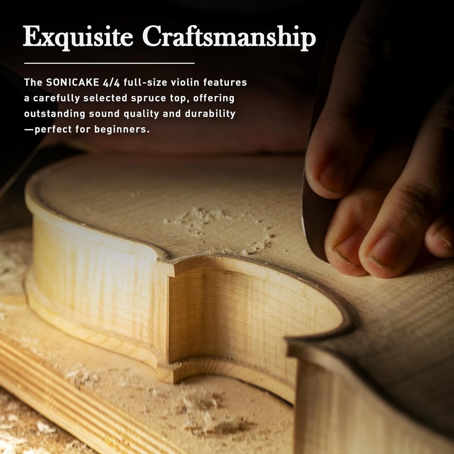 SONICAKE Violin 4/4 Full Size Set, Fiddle Solidwood for Beginners Adults, Acoustic Violin with Hard Case, Shoulder Rest, Rosin, Two Bows, Clip-on Tuner and Extra Strings, QVL-01