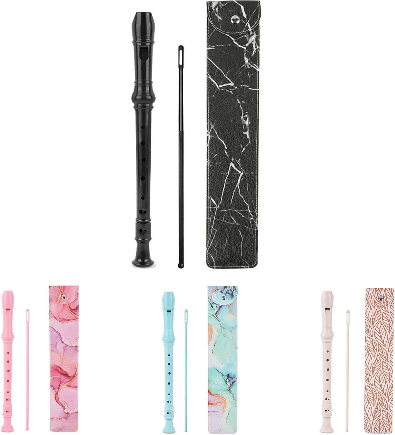 Recorder Instrument for Beginner Kids Adults,8-Hole Soprano Descant Recorder Music Flute with with Cleaning Rod & Leather Case For School Student Home Entertainment(2-Black Marble)