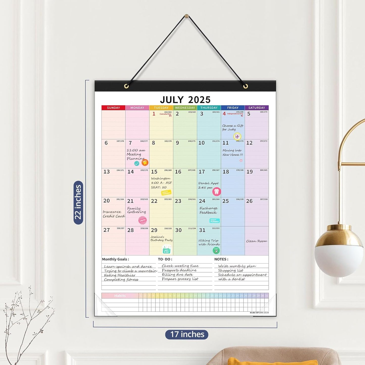 Ospelelf Large Wall Calendar 2025-2026 Calendar 22'' x 17'' Monthly Desk Calendar 18 Month Family Calendar, Use July 2025 - Dec 2026, Multicolor