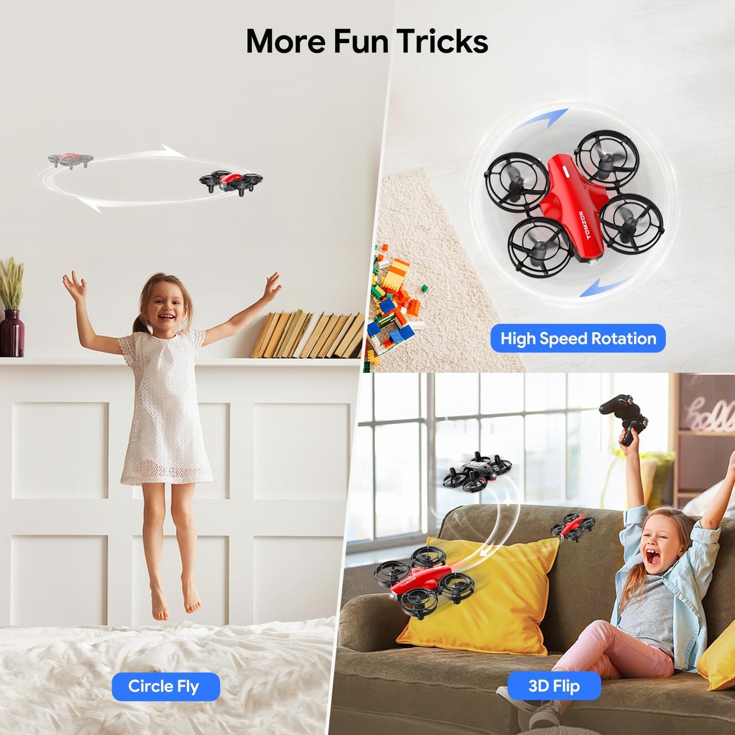 TOMZON A24 Mini Drone for Kids with Battle Mode, Kids Drone with Throw to Go, High Speeds Rotation, Self Spin & 3D Flip, RC Quadcopter with Altitude Hold, Headless Mode, 4 Batteries, Red & Blue 2 Pack