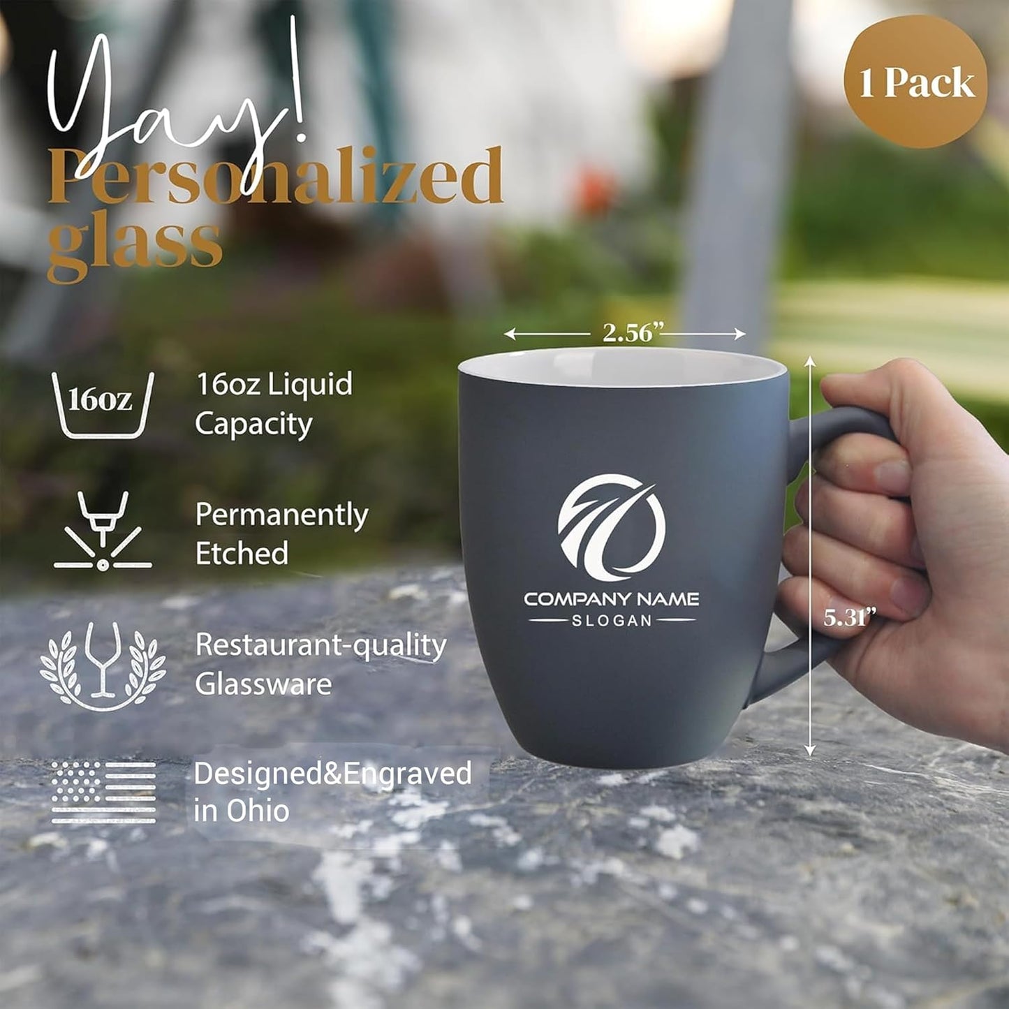 Personalized Coffee Mug Engraved with your Custom Logo - Customized Coffee Mugs, Hot Chocolate Mug, Birthday Gift, Retirement Gift (Engraved Custom Logo, Matte Grey)