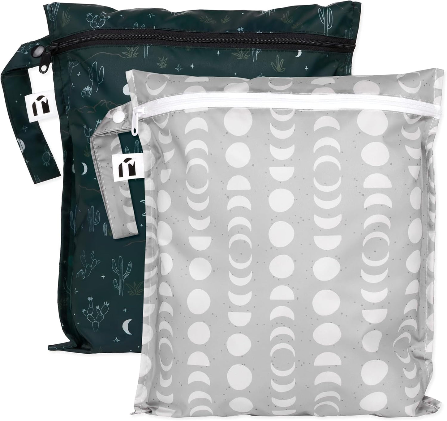 Bumkins Roamio - Waterproof Wet Bag - For Baby, Travel, Swim Suit, Cloth Diapers, Pump Parts, Pool, Gym, Toiletry, Strap to Stroller - Reusable & Easy to Clean - 2pk - Dk Green & Gray