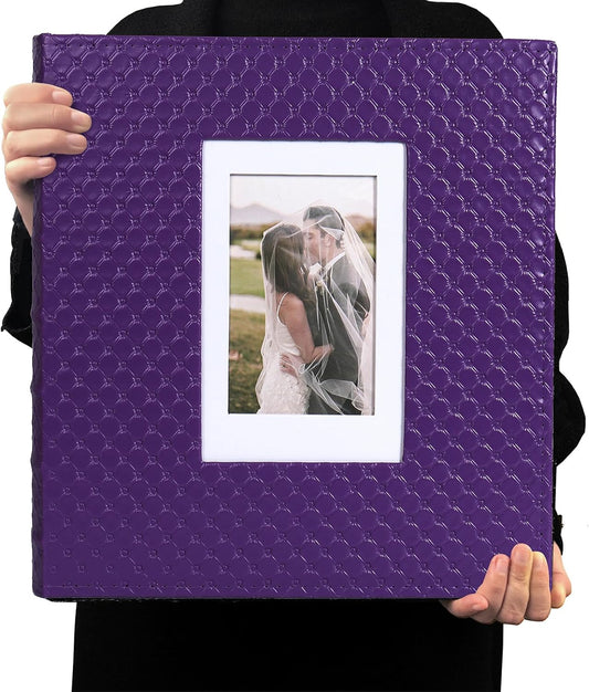 RECUTMS Photo Album 4x6 600 Photos Black Inner Page Button Grain Leather Large Capacity Pockets Pictures Album Birthday Christmas Wedding Anniversary (Purple)