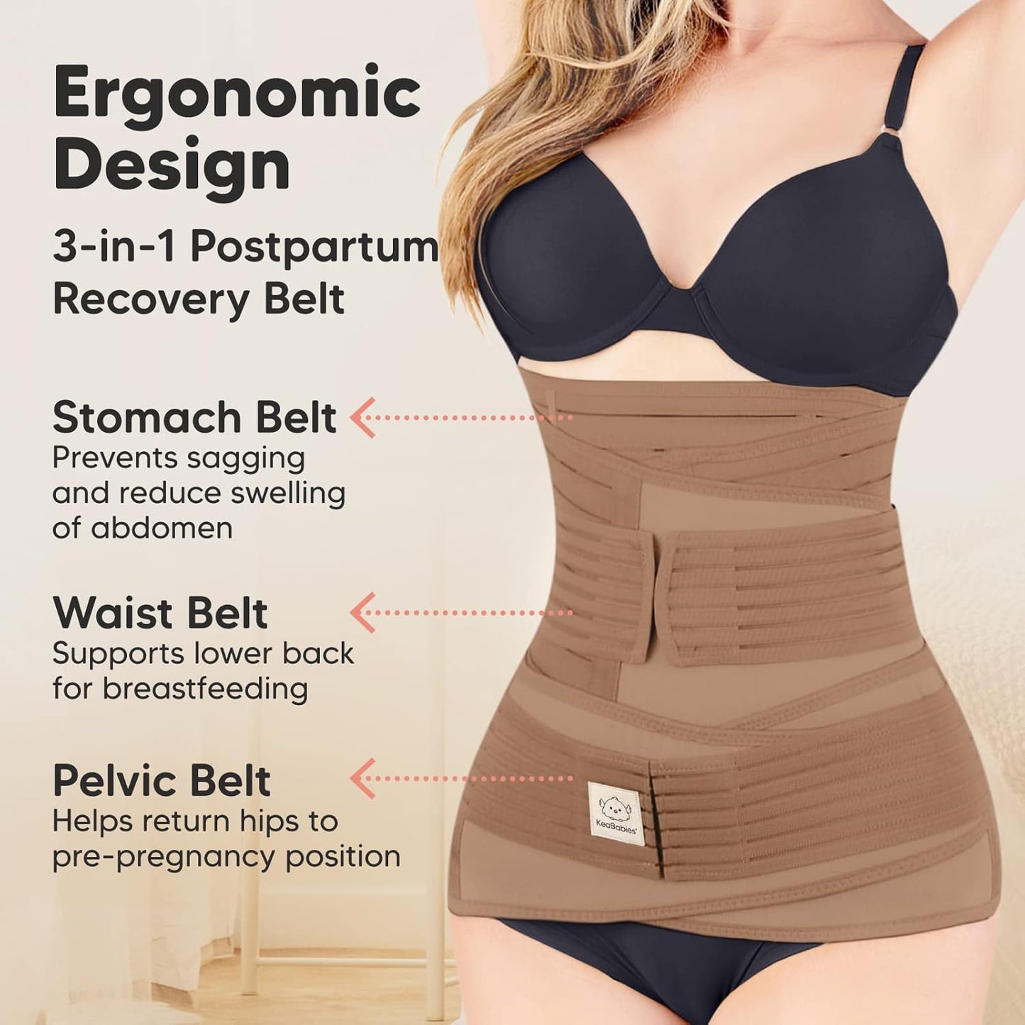3 in 1 Postpartum Belly Support Recovery Wrap – Postpartum Belly Band, After Birth Brace, Slimming Girdles, Body Shaper Waist Shapewear, Post Surgery Pregnancy Belly Support Band (Warm Tan, XL)
