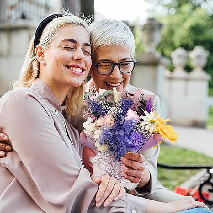 Preserved Flowers Bouquet Romantic Valentines Day Gift for Her LED Light 3 Preserved Real Rose for Delivery Christmas Mothers Day Birthday Gifts for Women Mother Wife Girlfriend (Purple)