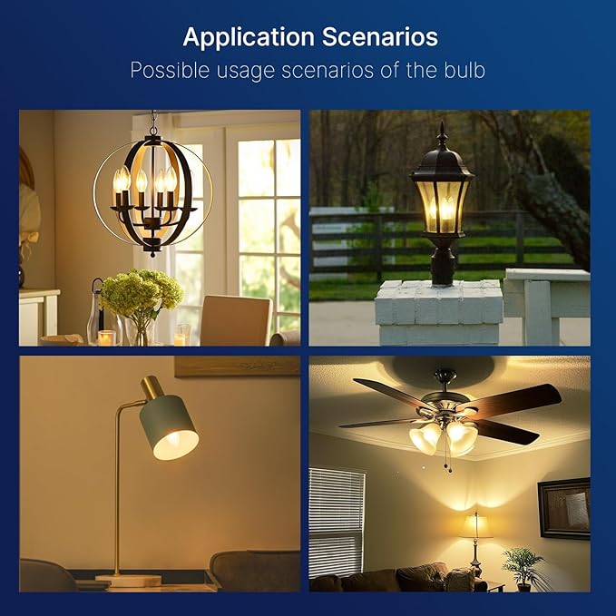 FLSNT 60W Equivalent LED Chandelier Light Bulbs, Dimmable LED B11 E12 Candelabra Base Bulbs, 3000K Warm White, 500LM, 6 Pack