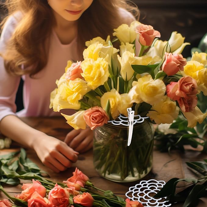 KOYILTD 3 Pcs Modern Flower Frog Metal Flower Arrangement Holder Floral Grid Used for Vase Flower Arrangement Art Convenient Stem Holder for Flowers Flower Frog Organizer Metal Lid for Vase (Silver)