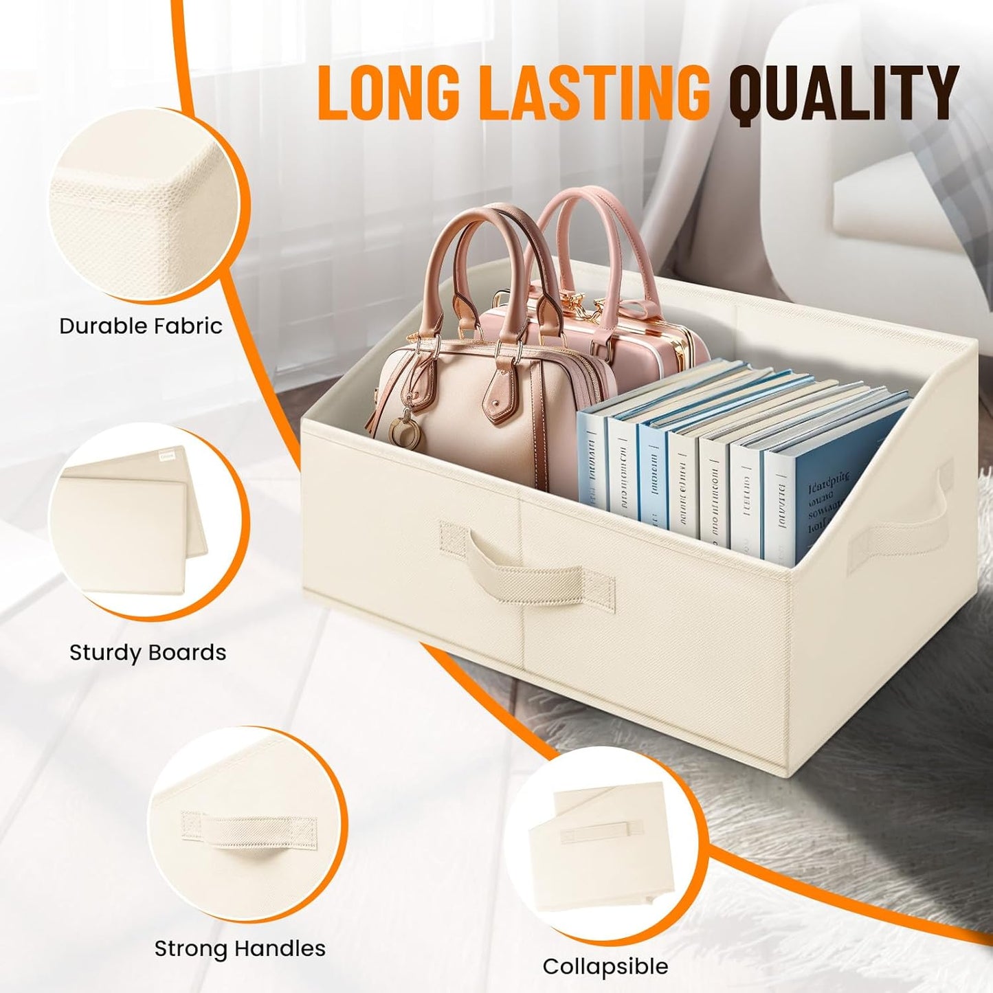 Criusia Closet Organizers Bins 8 Pack - Large Closet Shelf Organizer with Handles - Fabric Trapezoid Home Organization and Storage Baskets for Organizing Clothes Toy Blanket Towel Purse Hats