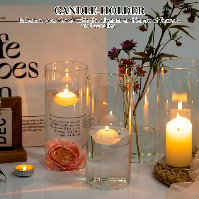 12pcs Glass Cylinder Vases for Centerpieces | 8 Inch Clear Flower Vase for Wedding Decorations, Floating Candle vases for Dinner Table, Bridal Shower, Office Home Décor