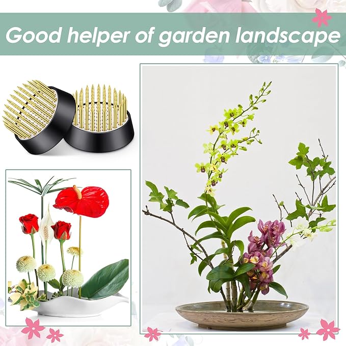 Kritkin 24 Pieces Flower Frogs Holder Mini Floral Round Flower Japanese Arranger Fixed Pin Holder for Arrangements Floral Plant Small Vase Ikebana Decoration Supplies Plant Fixation(1.34 Inch,Gold)