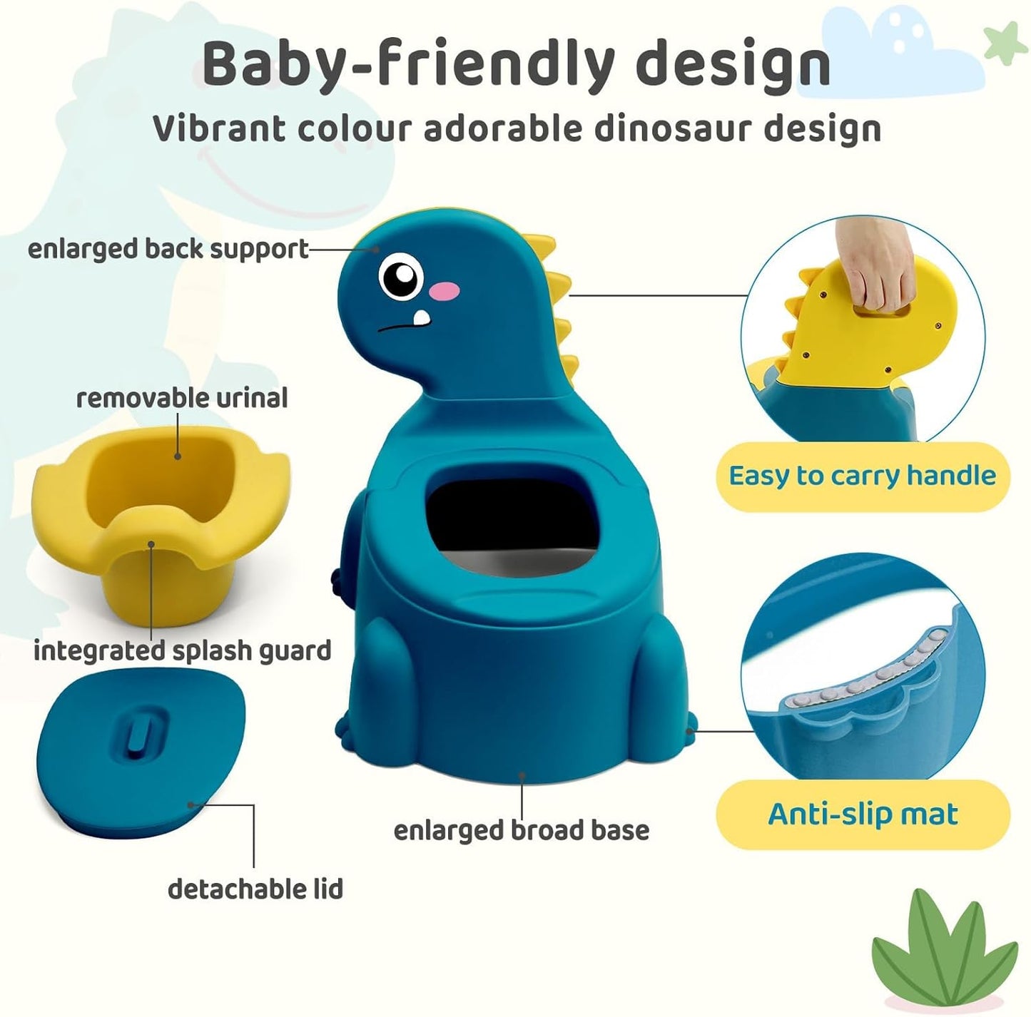 Potty Seat Baby Training Chair Boys Girls Toddler Dinosaur Comfortable children 1-5 years old Baby toilet Animal seat with lid back potty trainer (blue)