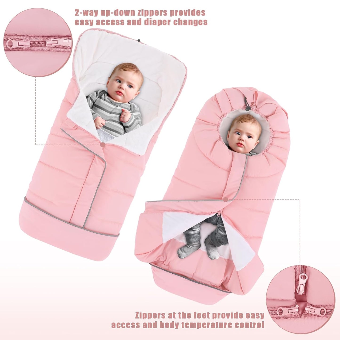 Yoofoss Stroller Cover for Winter, Toddler Stroller Footmuff Universal for Most Stroller, Water Resistant Warm Coral Baby Stroller Bunting Sleeping Bag Pink