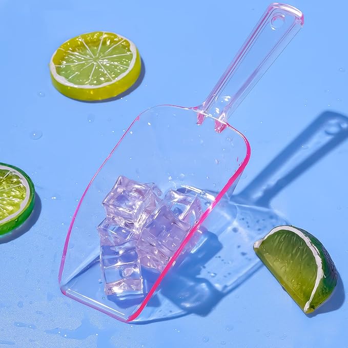 Ice Scoop for Freezer, Clear Pink Plastic Candy Buffet Scoopers, Acrylic Multi-purpose Kitchen Scoop for Party Wedding Popcorn Cookie Dry Goods, 6 Pack 7.5 In