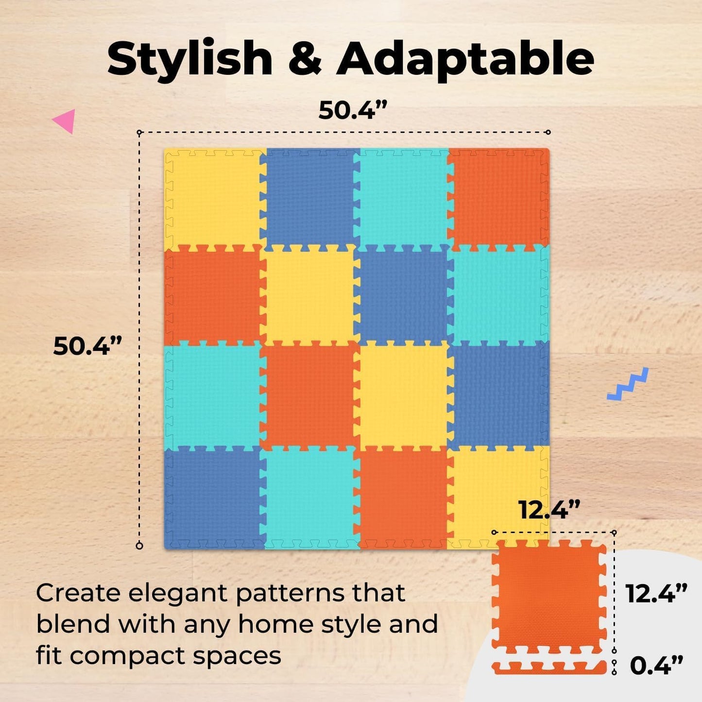 MioTetto Foam Floor Tiles for Kids - Non-Toxic Comfortable Baby Play Mat and Interlocking Foam Tiles, Fits with 50x50 Playpen Mat for Crawling & Development, Soft Play Mat for Babies 6-12 Months