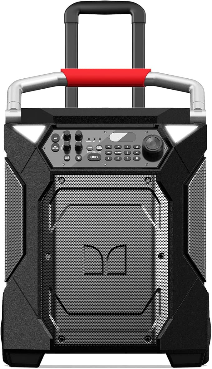 Monster Rockin’ Roller 360 Indoor/Outdoor Portable Bluetooth Speaker | Up to 240W of 360 Degree Sound & Up to 100 Hours of Playtime | Includes Microphone