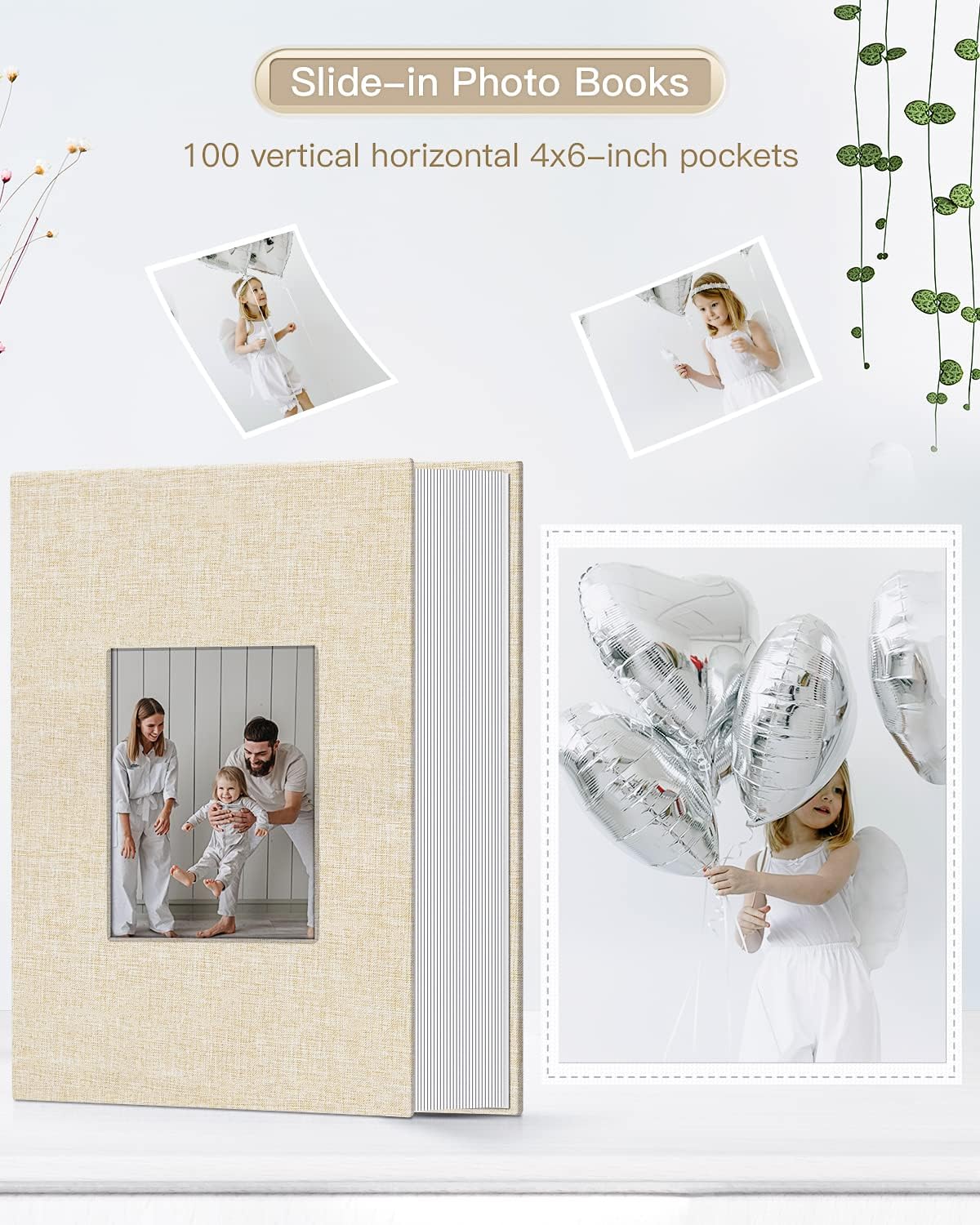 Popotop Photo Album 4x6-100 Photos Photo Books with 100 Vertical Pockets,Linen Cover Albums for Family Wedding Anniversary Baby Vacation Pictures