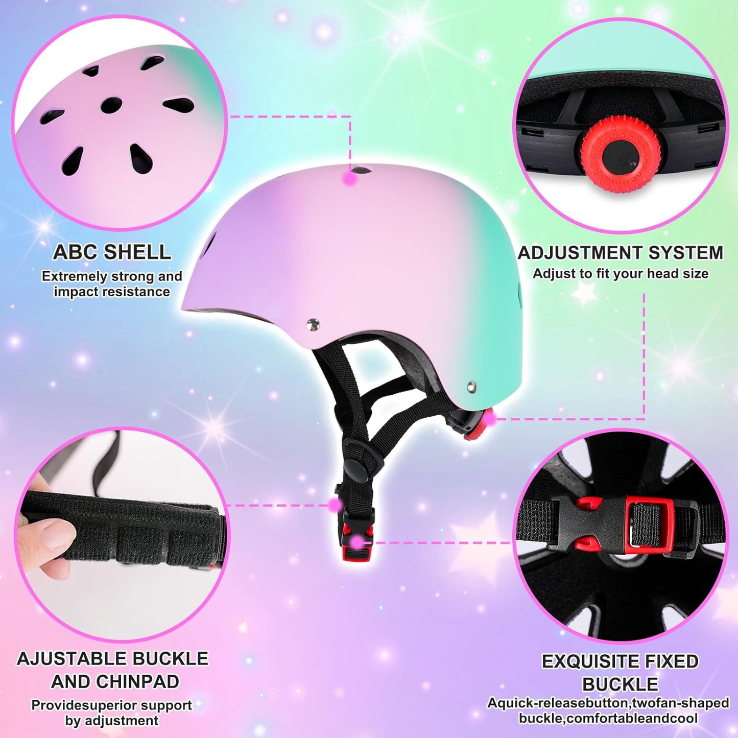 Adjustable Kids Bike Helmet with Knee Pads Elbow Pads Wrist Guards for Age 3-5-8-14+ Youth/Teens,Ventilation Multi-Sport Scooter Roller Skate Rollerblading Skateboarding Climbing Cycling