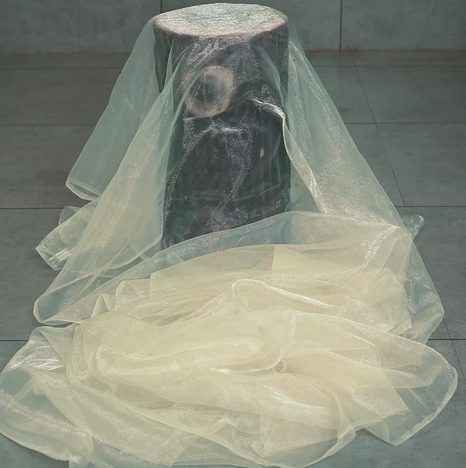 VDS Cream Organza Fabric, 15 Yards Continuous, 45” Wide, Wedding Party Decoration Iridescent Crystal Sheer Shiny Organza Tulle Bridal Dress DIY Crafts Costume Sewing Backdrop Arch Cloth