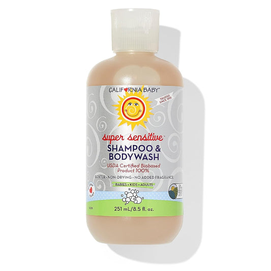 California Baby Super Sensitive Baby Shampoo and Body Wash | 100% Plant-Based | Gentle Fragrance Free Shampoo | Hypoallergenic | 251 mL / 8.5 oz