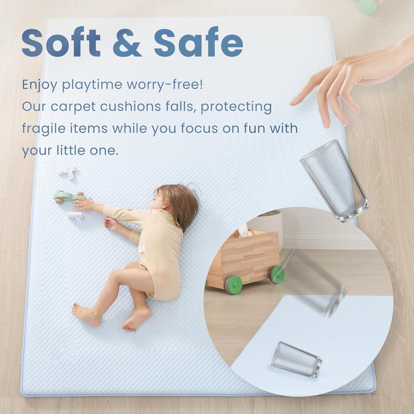 Baby Play Mat for Summer,1.3 Thick Memory Foam Cooling Floor Tummy Time Mat, Soft & Breathable, Non-Slip Rectangular for Toddlers’ Playtime & Rest(Light Blue,59"x79")