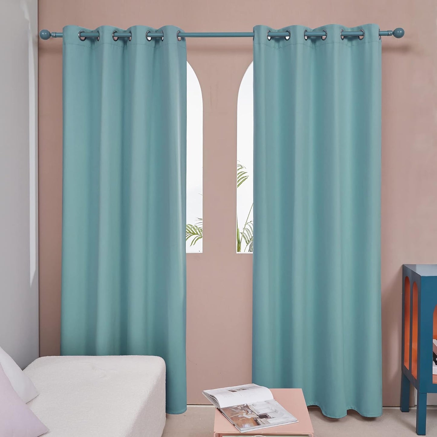 Deconovo Blackout Curtains, Room Darkening Thermal Insulated Window Drapes, Noise Reducing, Grommet Top, 2 Panels 52W x 108L Inch Machine Washable for Bedroom Living Room Nursery River Blue