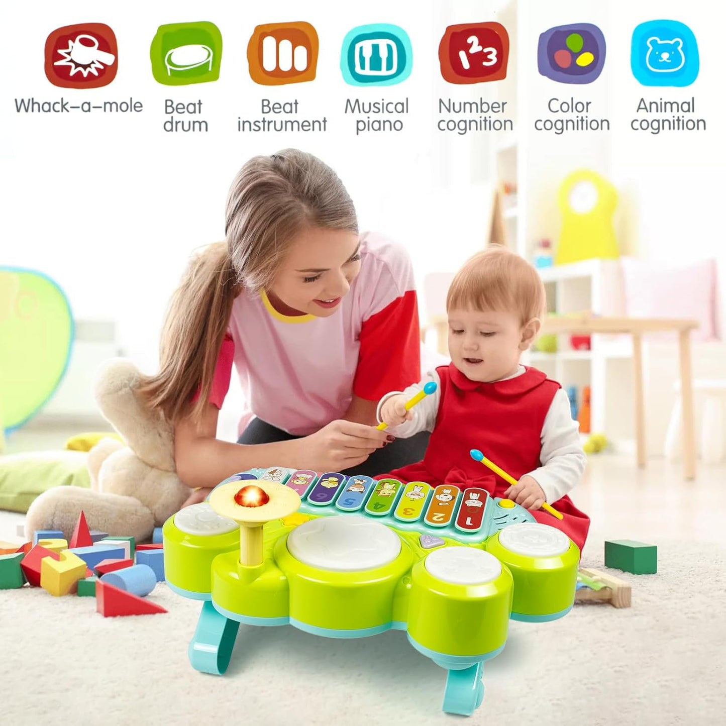 Marstone Toys for 1 Year Old Boy and Girl Gifts: Baby Musical Toys for Toddler 1-3, Piano Drum Set for Baby 6-12, 12-18 Months, Educational Learning Birthday Gift for Kids Age 0-2