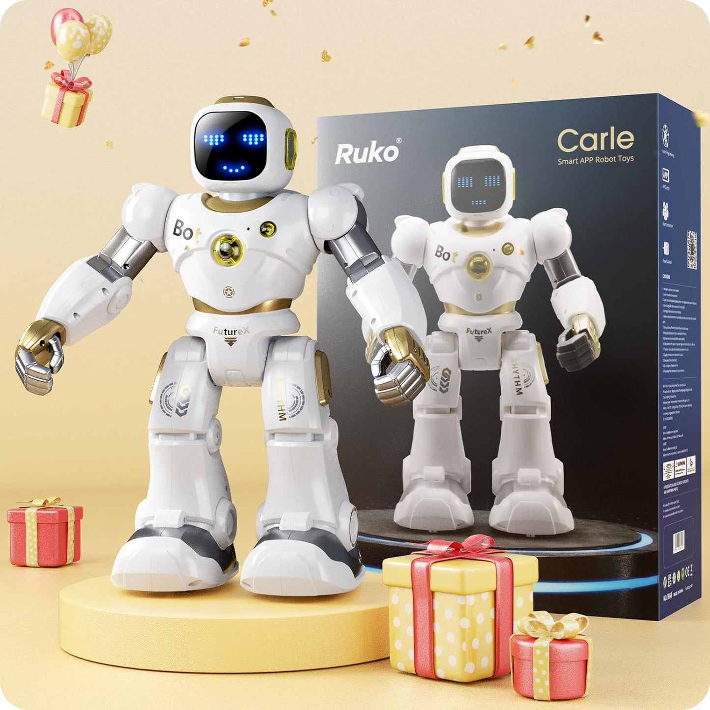 Ruko 1088 Smart Robot for Kids, Large Programmable Interactive STEM RC Robot, Voice Control and App Control, Gifts for Boys and Girls 4 5 6 7 8 9, Gold