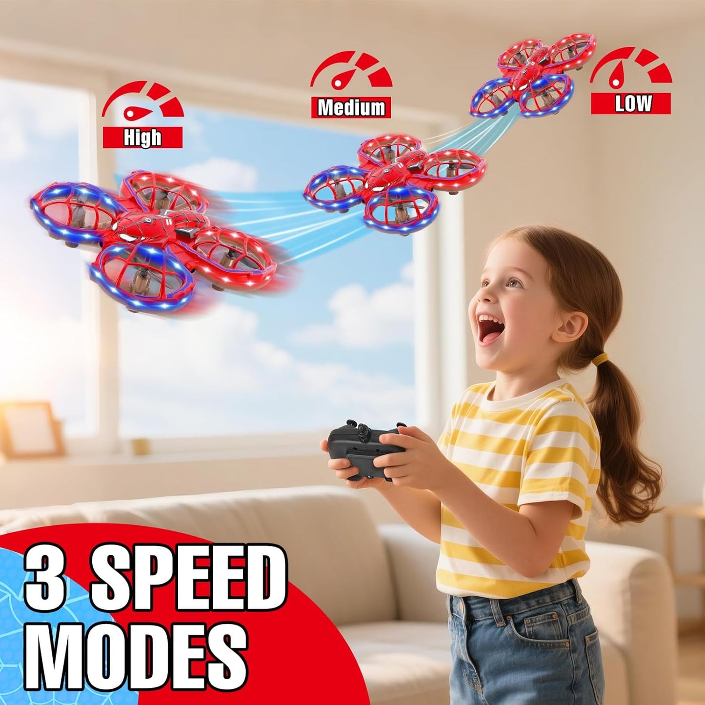 Drones for Kids 8-12: Spider Toy Stunt Drone With 5D Obstacle Avoidance, 3D Flip, Auto Hovering Indoor Drone, 2 Battery Kids RC Quadcopter With Led Lights RC Helicopter for Adults Kid