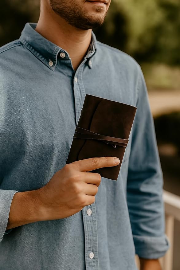 Leather Journal Notepad, Small Notebook 4.8x6.5 Inches, Mini Journal, Retro Premium Planner, Lined Diary Vintage Style, Ideal for Women and Men, Artists, Travelers, Dark Brown